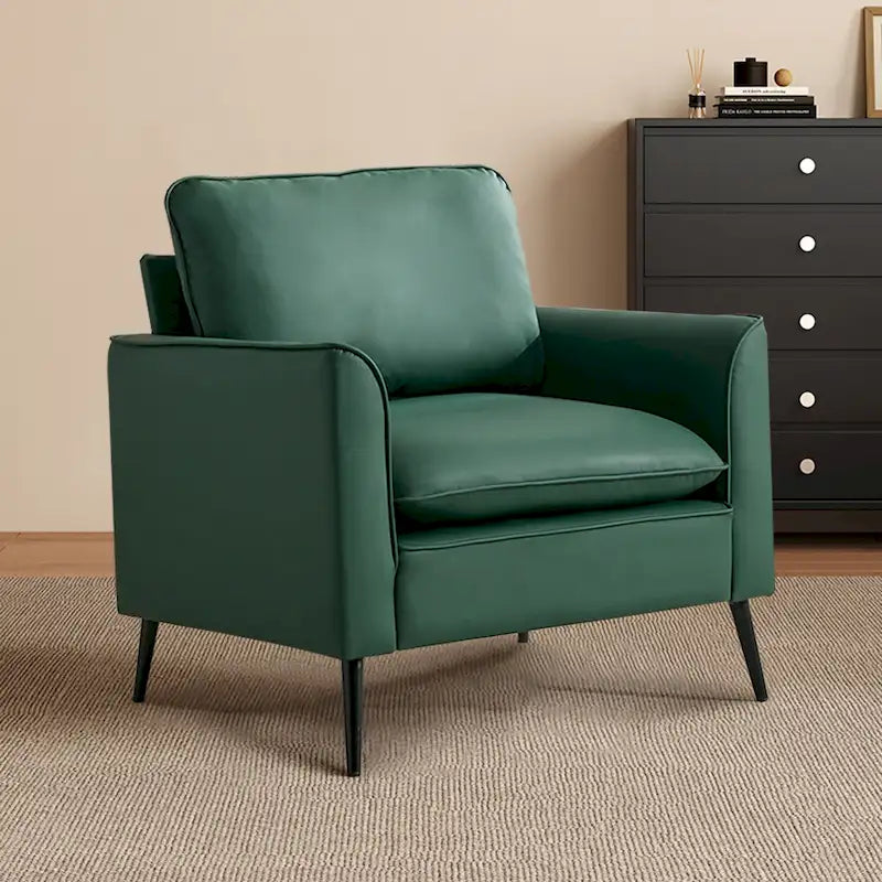Poltrona moderna verde con cuscini lombari, 1 posto