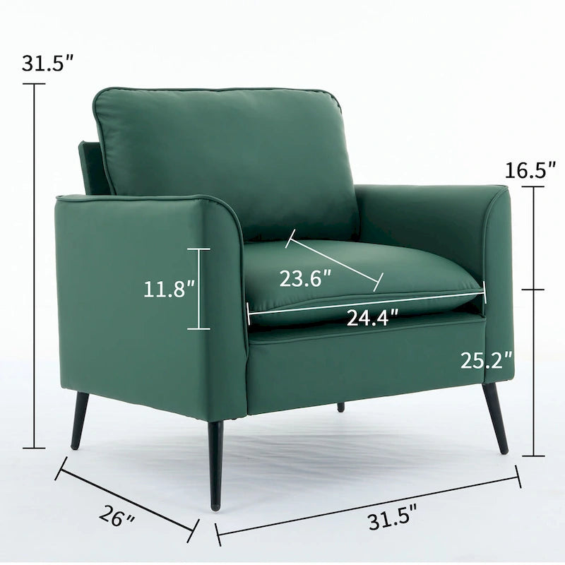 Poltrona moderna verde con cuscini lombari, 1 posto