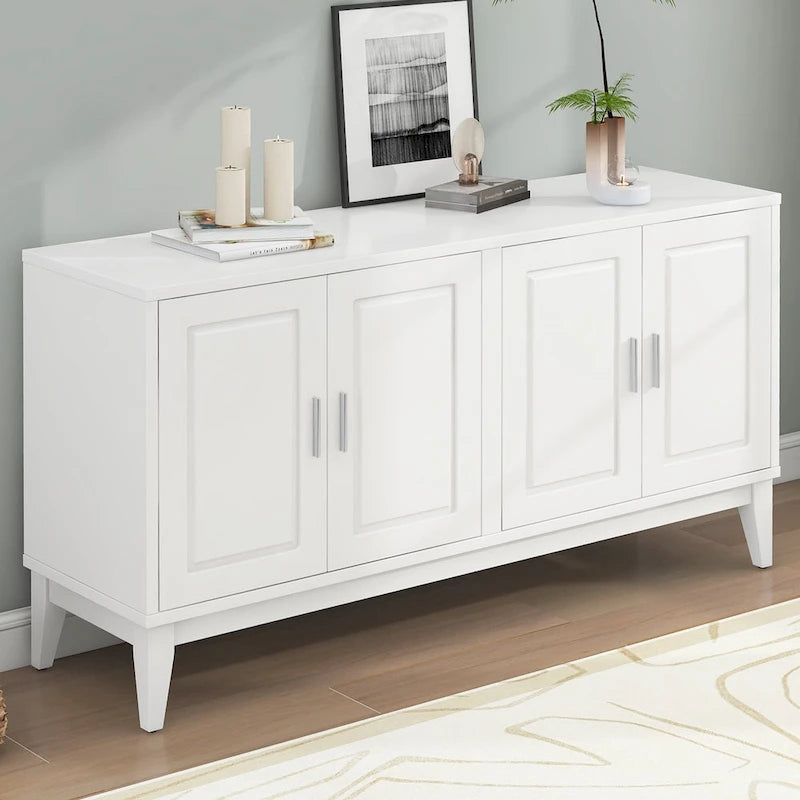Credenza con 4 Ante, Bianca / Nera, Ripiani Regolabili