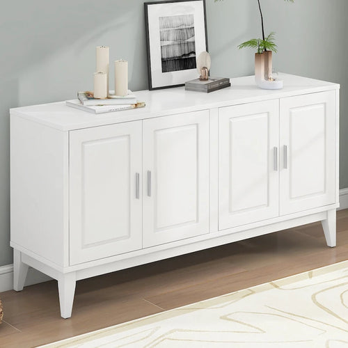 Credenza con 4 Ante, Bianca / Nera, Ripiani Regolabili
