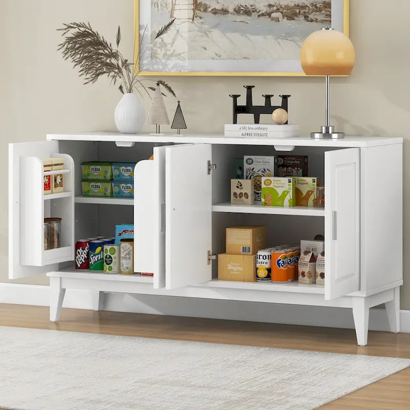 Credenza con 4 Ante, Bianca / Nera, Ripiani Regolabili