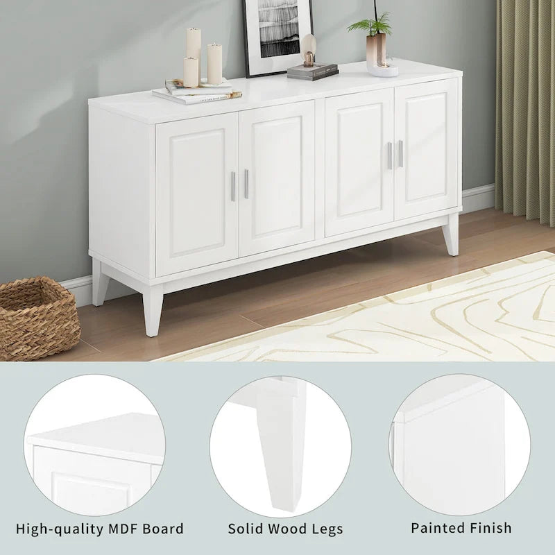Credenza con 4 Ante, Bianca / Nera, Ripiani Regolabili