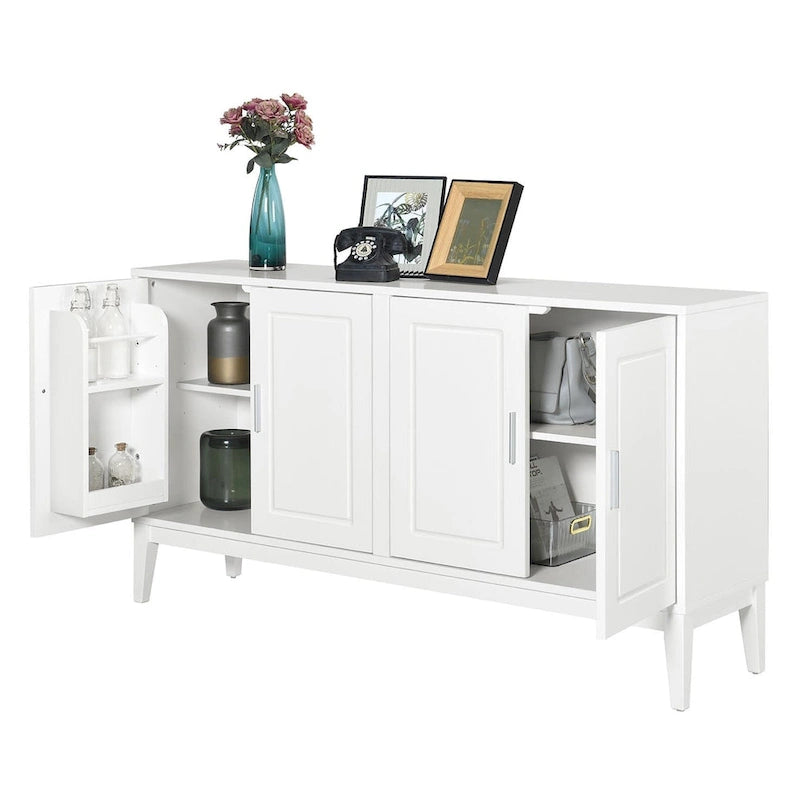 Credenza con 4 Ante, Bianca / Nera, Ripiani Regolabili