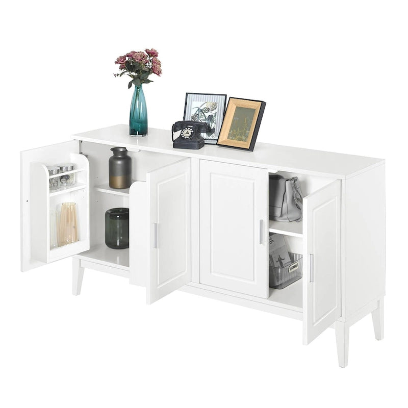 Credenza con 4 Ante, Bianca / Nera, Ripiani Regolabili