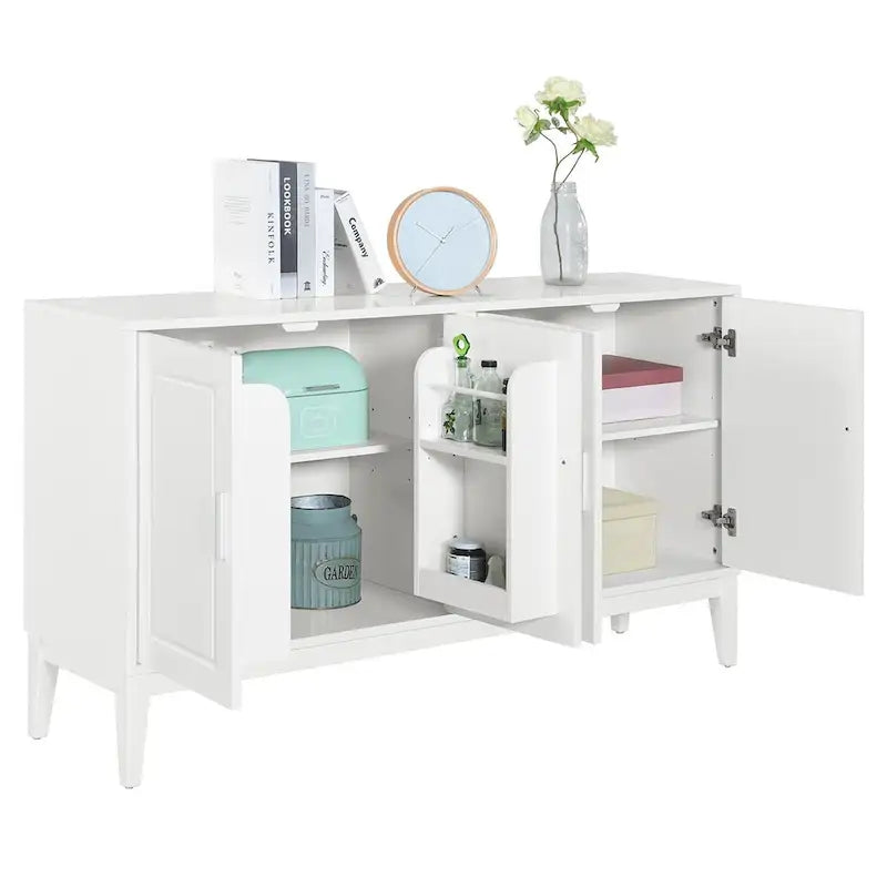 Credenza con 4 Ante, Bianca / Nera, Ripiani Regolabili