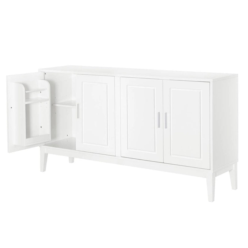 Credenza con 4 Ante, Bianca / Nera, Ripiani Regolabili