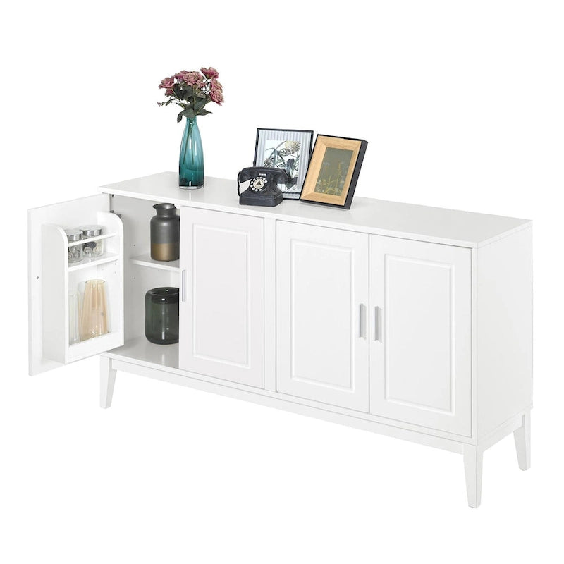 Credenza con 4 Ante, Bianca / Nera, Ripiani Regolabili