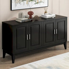 Credenza con 4 Ante, Bianca / Nera, Ripiani Regolabili