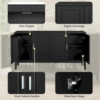 Credenza con 4 Ante, Bianca / Nera, Ripiani Regolabili