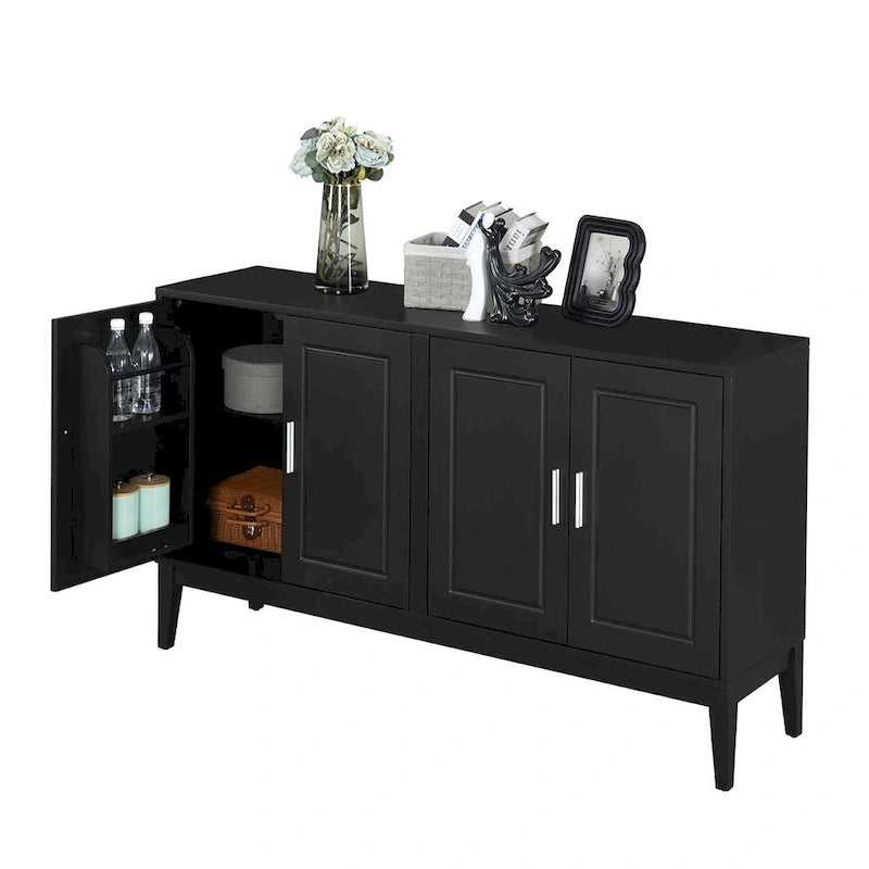 Credenza con 4 Ante, Bianca / Nera, Ripiani Regolabili