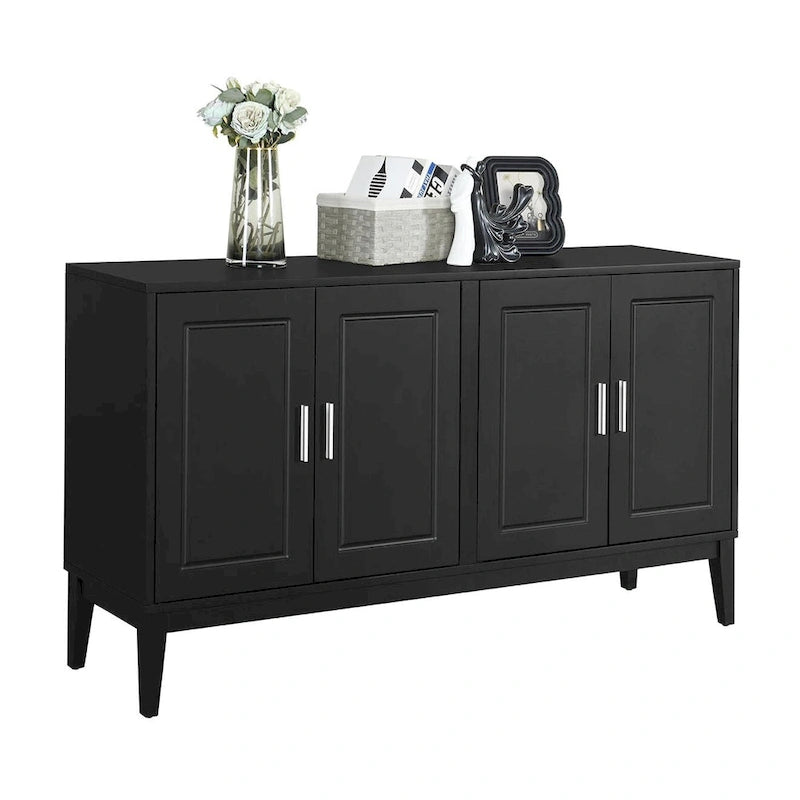 Credenza con 4 Ante, Bianca / Nera, Ripiani Regolabili