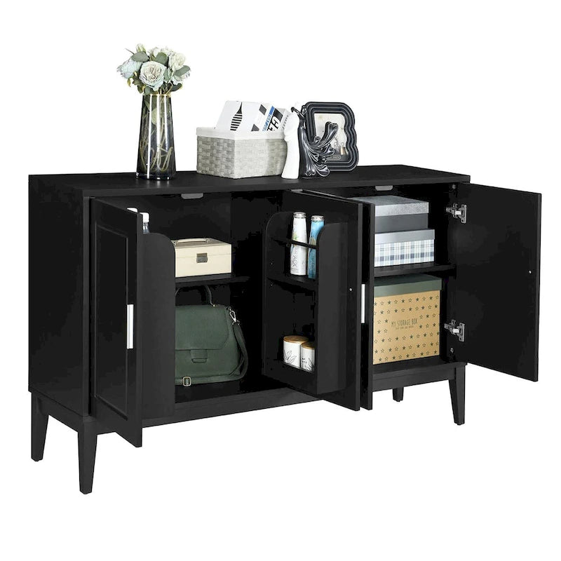 Credenza con 4 Ante, Bianca / Nera, Ripiani Regolabili