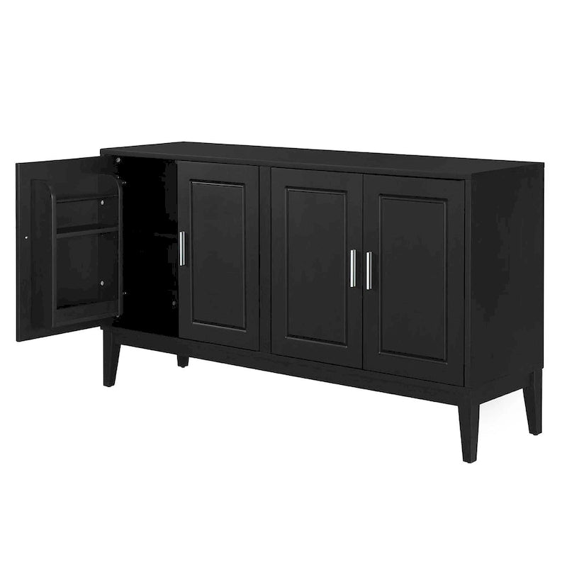 Credenza con 4 Ante, Bianca / Nera, Ripiani Regolabili