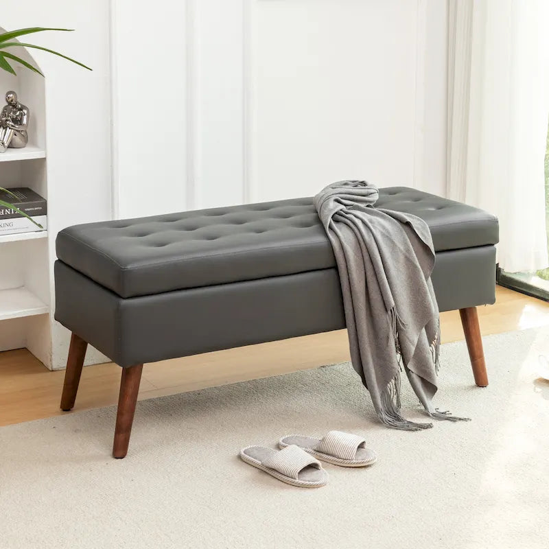 Panca Contenitore – Lino / Pelle, Vari Colori, 1 Posto