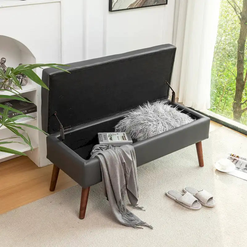 Panca Contenitore – Lino / Pelle, Vari Colori, 1 Posto