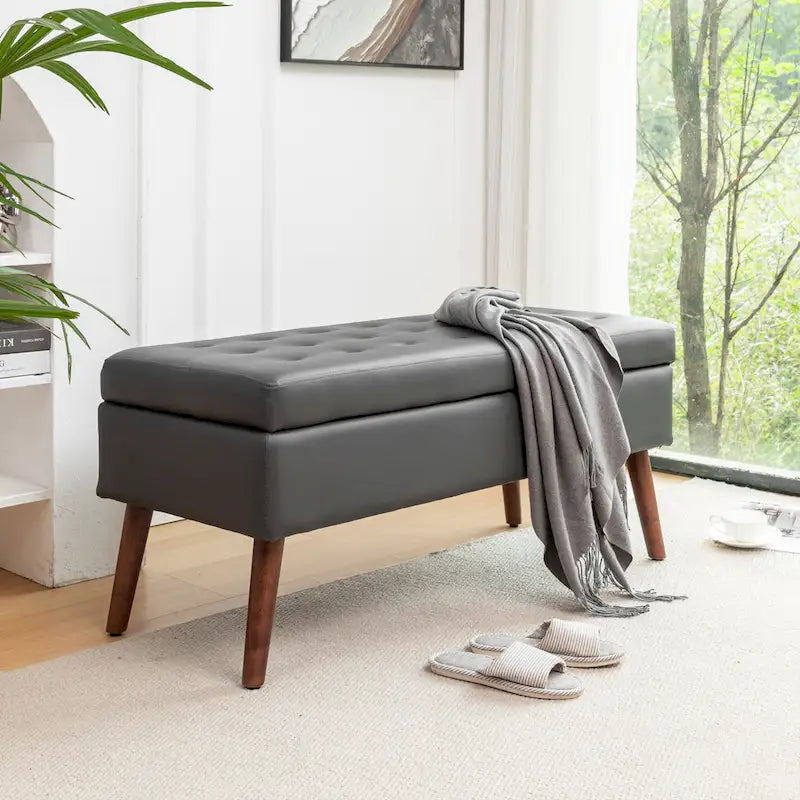 Panca Contenitore – Lino / Pelle, Vari Colori, 1 Posto