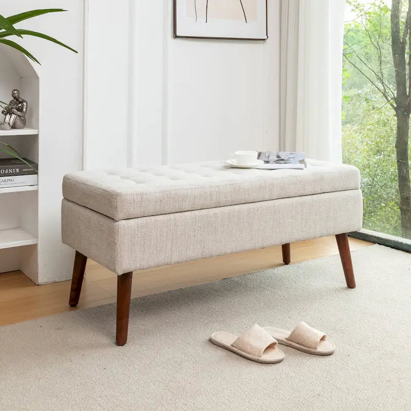 Panca Contenitore – Lino / Pelle, Vari Colori, 1 Posto