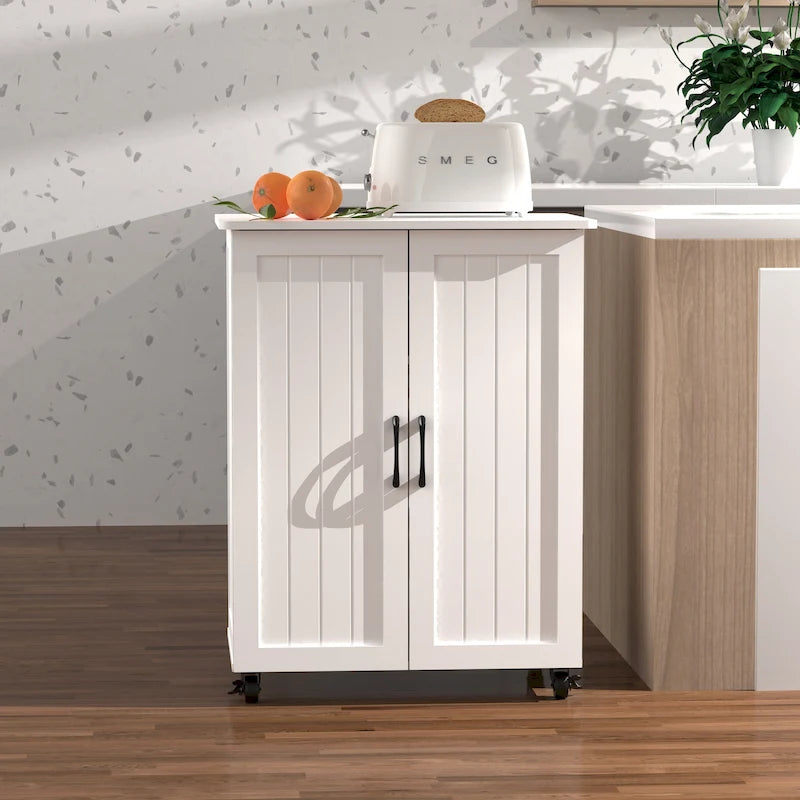 Carrello da Cucina Bianco con Ruote e Ripiano, 4 Rotelle, Utilizzo in Più Stanze