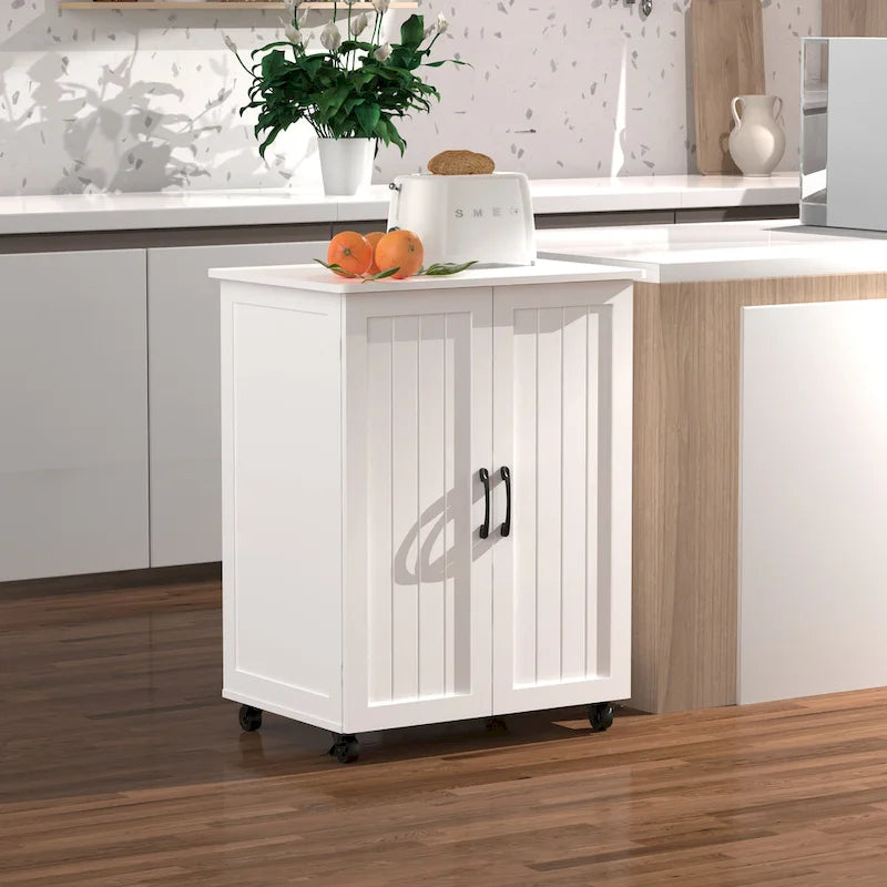 Carrello da Cucina Bianco con Ruote e Ripiano, 4 Rotelle, Utilizzo in Più Stanze