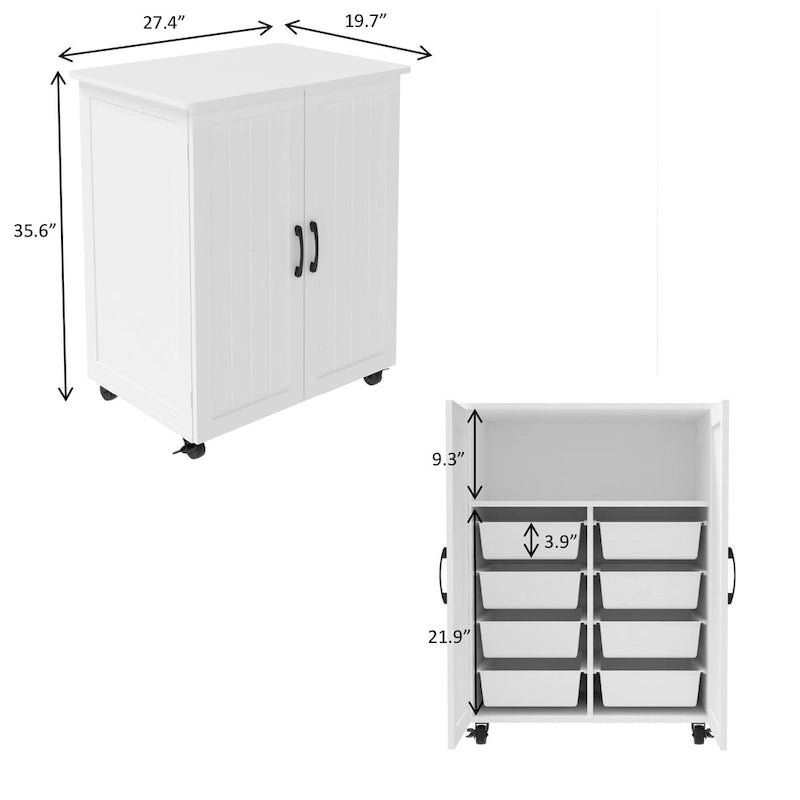 Carrello da Cucina Bianco con Ruote e Ripiano, 4 Rotelle, Utilizzo in Più Stanze