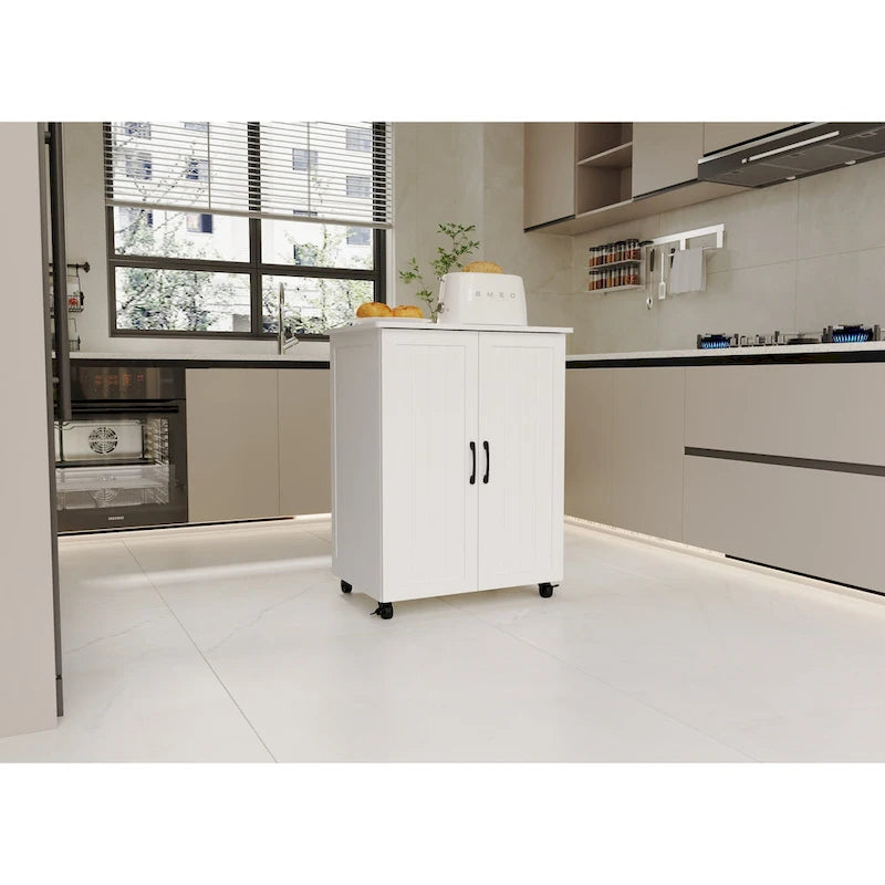 Carrello da Cucina Bianco con Ruote e Ripiano, 4 Rotelle, Utilizzo in Più Stanze