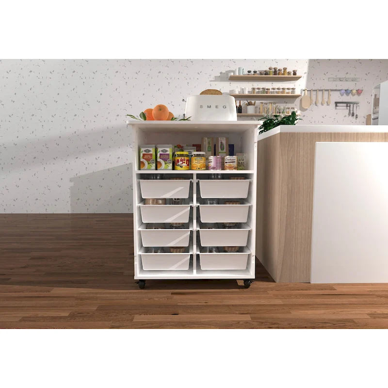 Carrello da Cucina Bianco con Ruote e Ripiano, 4 Rotelle, Utilizzo in Più Stanze