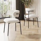 Sedia da pranzo in velluto Teddy bianco con gambe in metallo nero, set da 2