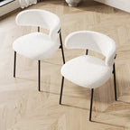 Sedia da pranzo in velluto Teddy bianco con gambe in metallo nero, set da 2