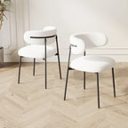 Sedia da pranzo in velluto Teddy bianco con gambe in metallo nero, set da 2