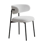 Sedia da pranzo in velluto Teddy bianco con gambe in metallo nero, set da 2