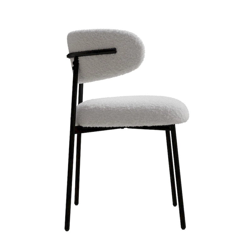 Sedia da pranzo in velluto Teddy bianco con gambe in metallo nero, set da 2