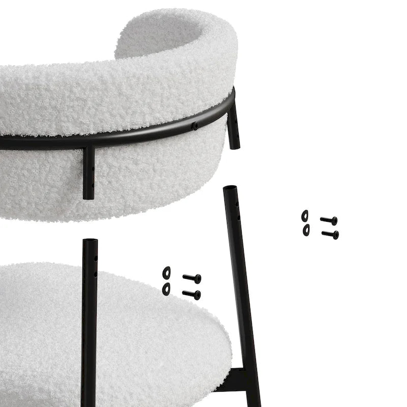 Sedia da pranzo in velluto Teddy bianco con gambe in metallo nero, set da 2