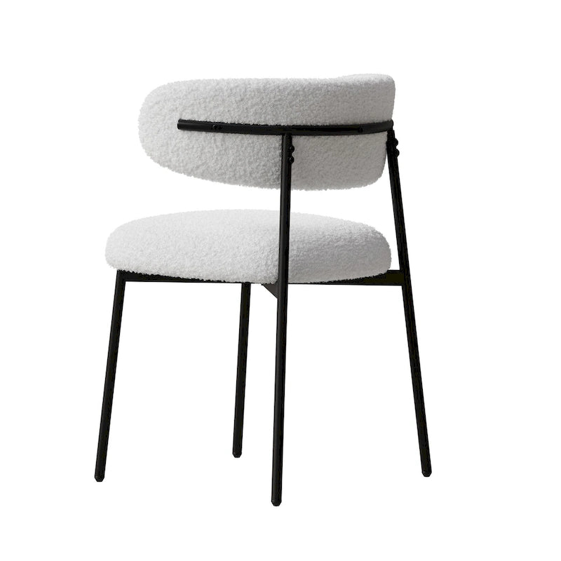 Sedia da pranzo in velluto Teddy bianco con gambe in metallo nero, set da 2