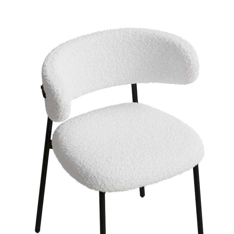 Sedia da pranzo in velluto Teddy bianco con gambe in metallo nero, set da 2