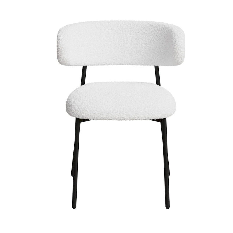 Sedia da pranzo in velluto Teddy bianco con gambe in metallo nero, set da 2