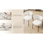 Sedia da pranzo in velluto Teddy bianco con gambe in metallo nero, set da 2