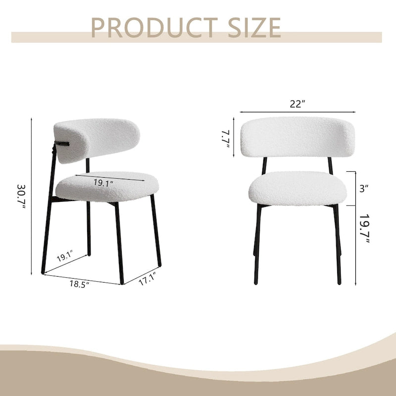 Sedia da pranzo in velluto Teddy bianco con gambe in metallo nero, set da 2