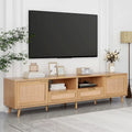 Mobile porta TV in legno e rattan, stile rustico, per TV fino a 85"