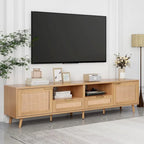 Mobile porta TV in legno e rattan, stile rustico, per TV fino a 85"