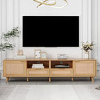 Mobile porta TV in legno e rattan, stile rustico, per TV fino a 85"