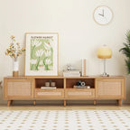 Mobile porta TV in legno e rattan, stile rustico, per TV fino a 85"