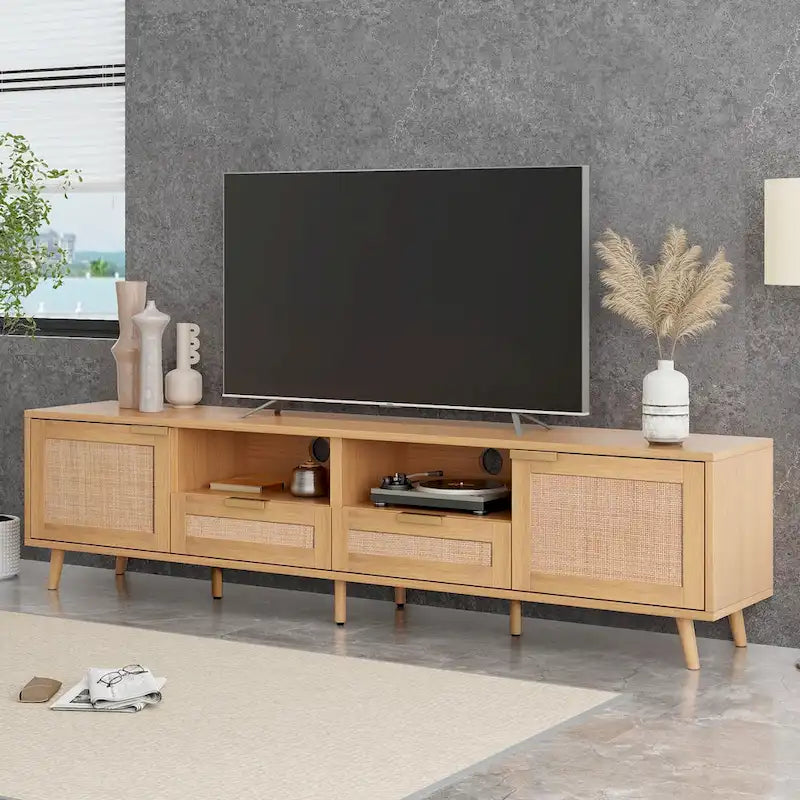 Mobile porta TV in legno e rattan, stile rustico, per TV fino a 85"