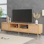 Mobile porta TV in legno e rattan, stile rustico, per TV fino a 85"