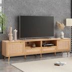 Mobile porta TV in legno e rattan, stile rustico, per TV fino a 85"