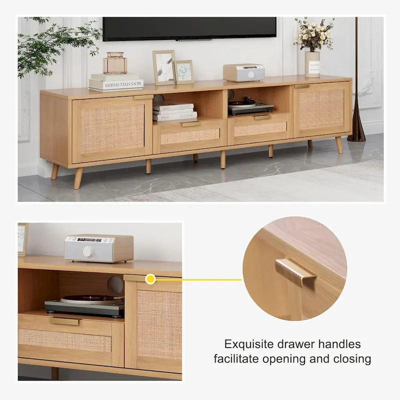 Mobile porta TV in legno e rattan, stile rustico, per TV fino a 85"