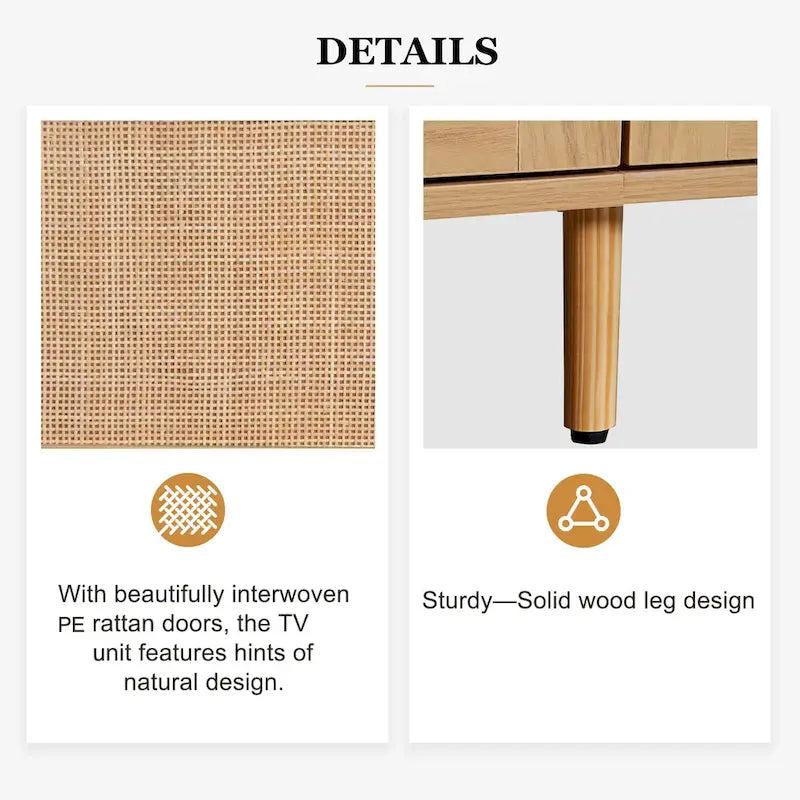 Mobile porta TV in legno e rattan, stile rustico, per TV fino a 85"