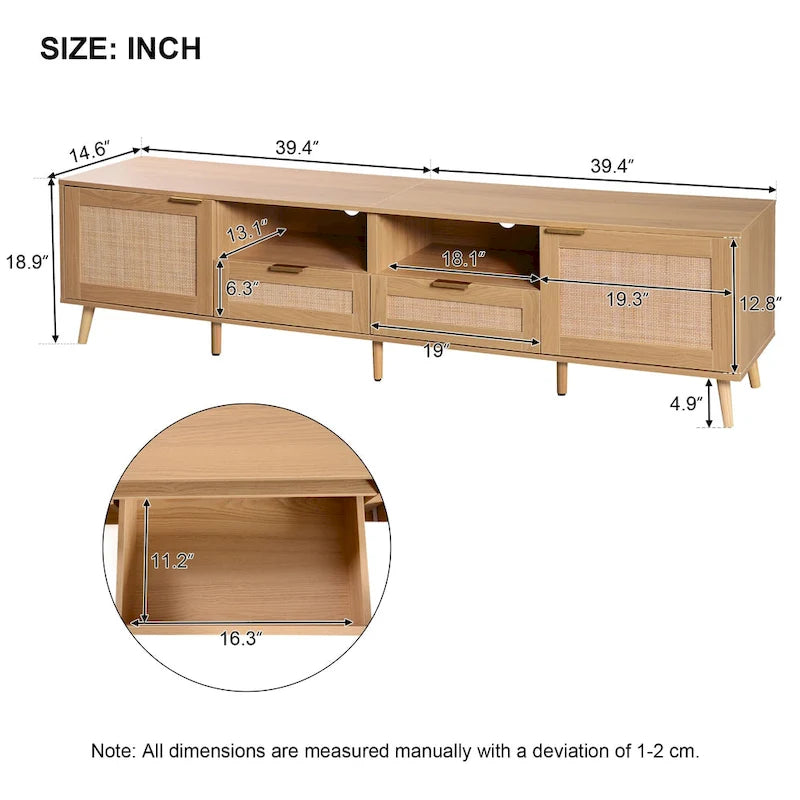 Mobile porta TV in legno e rattan, stile rustico, per TV fino a 85"