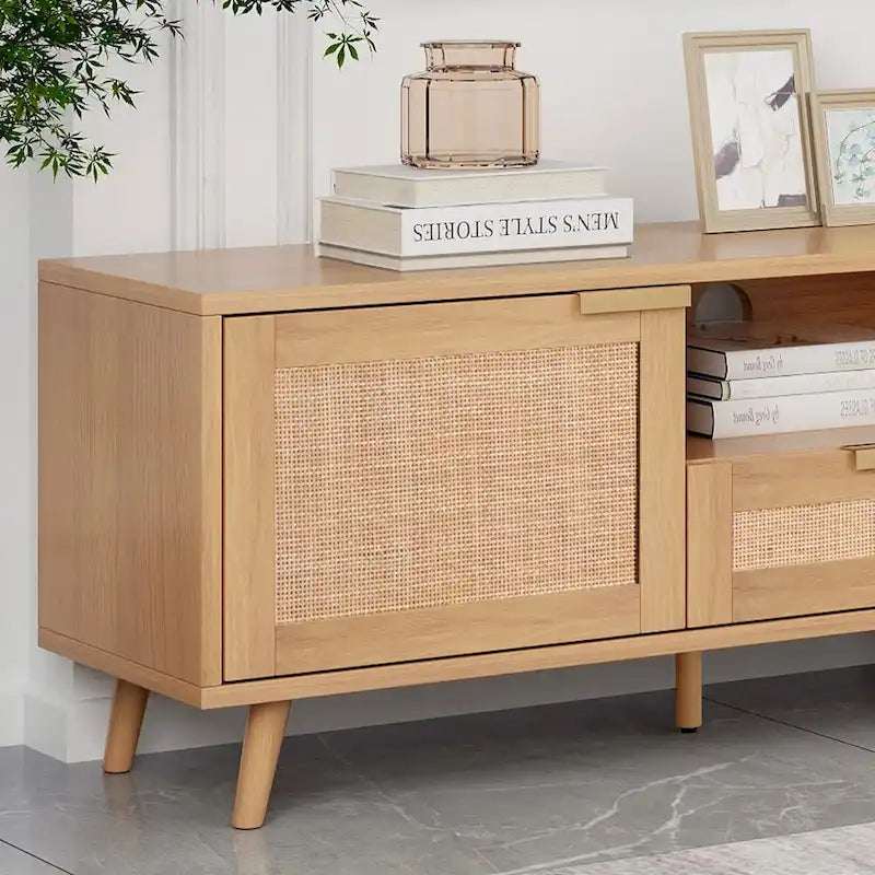 Mobile porta TV in legno e rattan, stile rustico, per TV fino a 85"