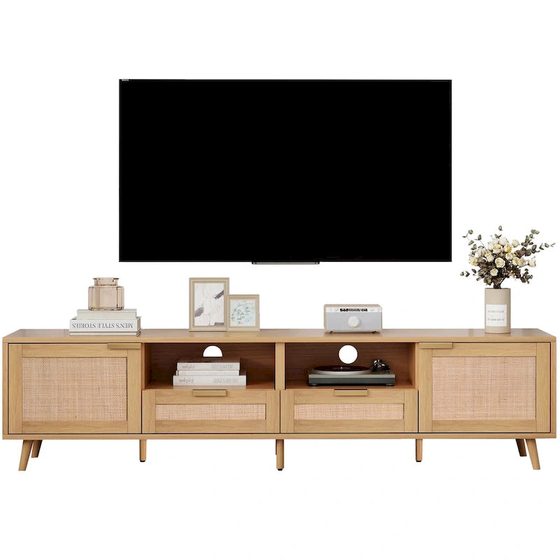 Mobile porta TV in legno e rattan, stile rustico, per TV fino a 85"