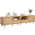 Mobile porta TV in legno e rattan, stile rustico, per TV fino a 85"